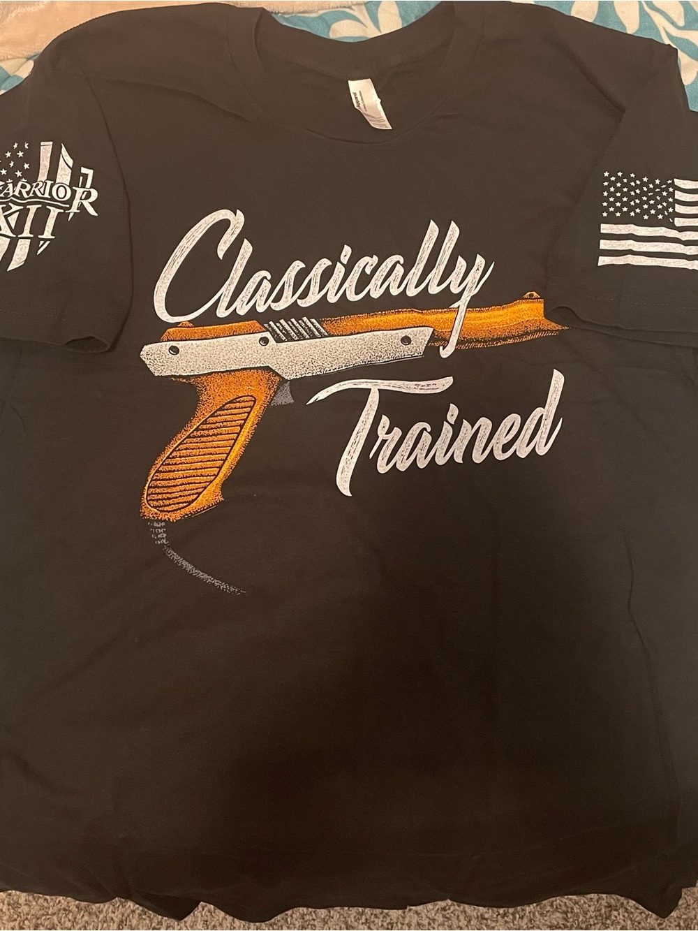 American Apparel Black 'Classically Trained' Graphic Tee with Orange & White Art